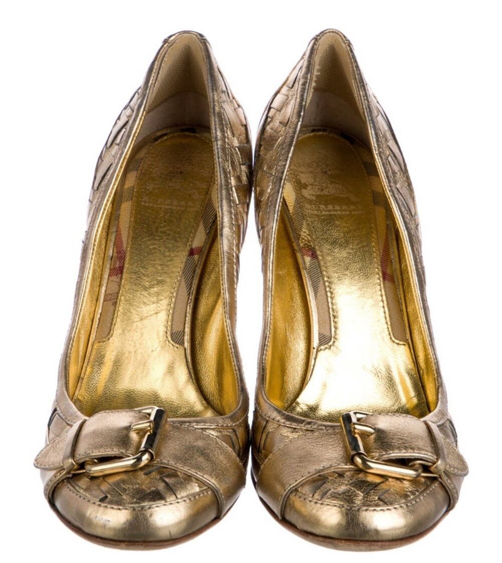 BURBERRY Metallic Gold Quilted Leather Heels Pumps EU 40 Dust Cover & Shoe Box
